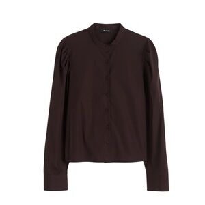 Madewell Puff-Sleeve Button-Up Shirt in Molasses
